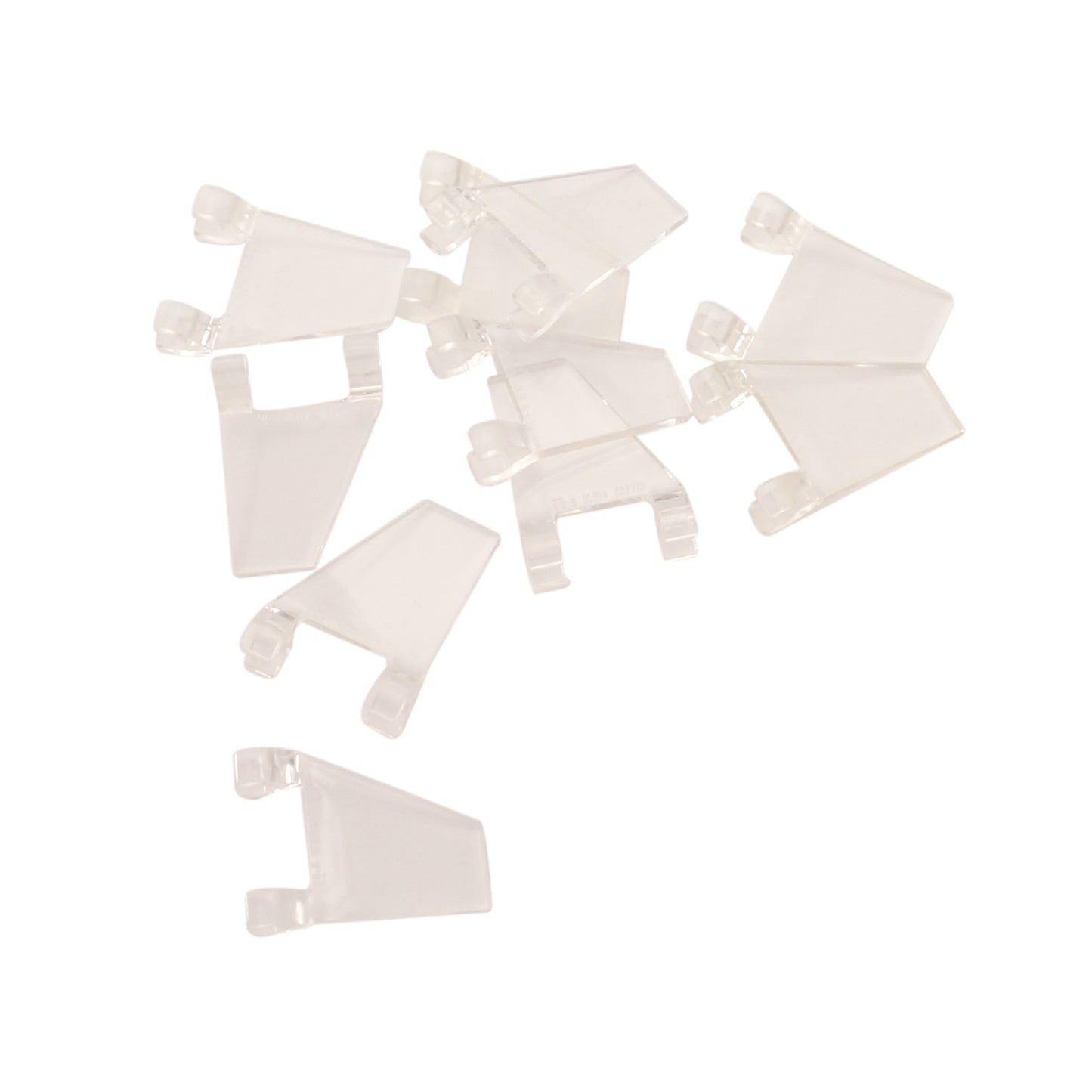 LEGO® Flag 2 x 2 Trapezoid (44676) in trans-clear, a trapezoid-shaped flag piece often used for banners, vehicle details, or decorative builds.
