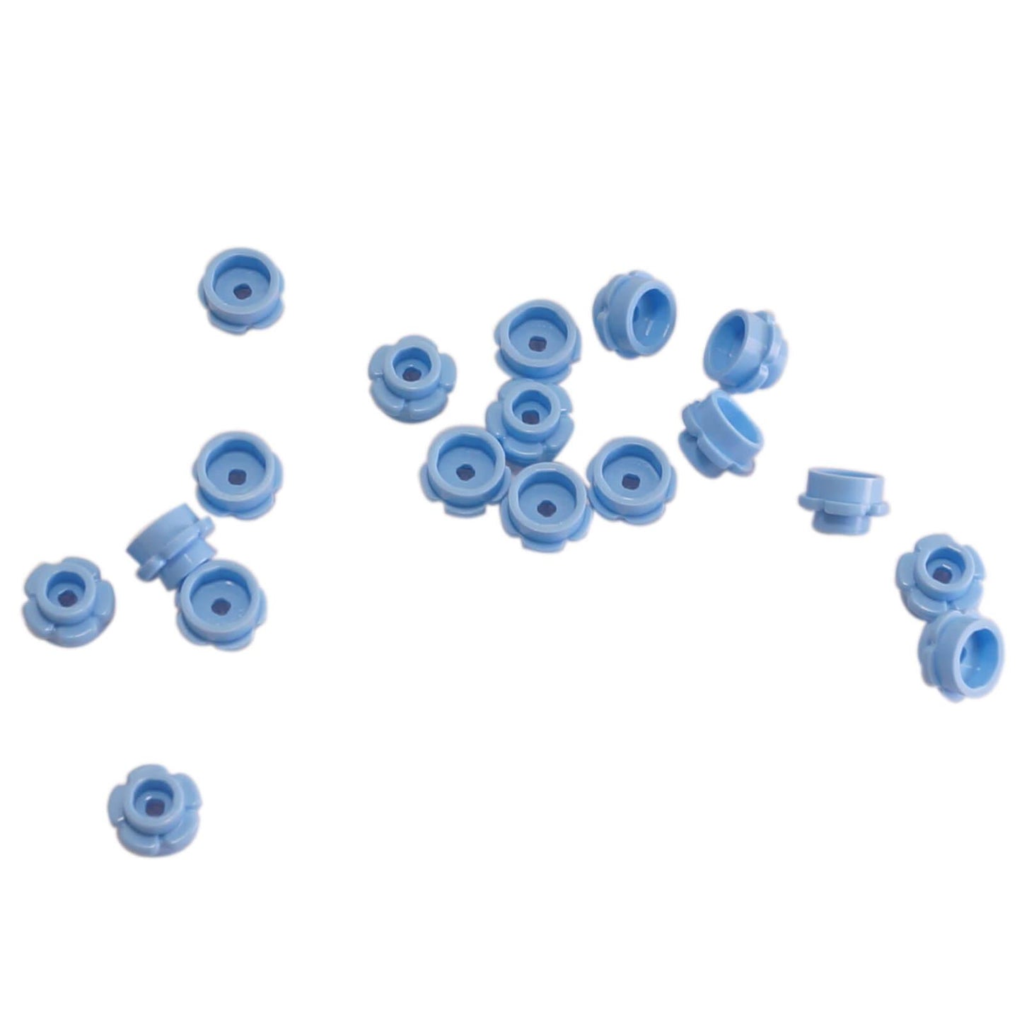 LEGO round 1x1 flower plate part 24866 5 petals bright light blue