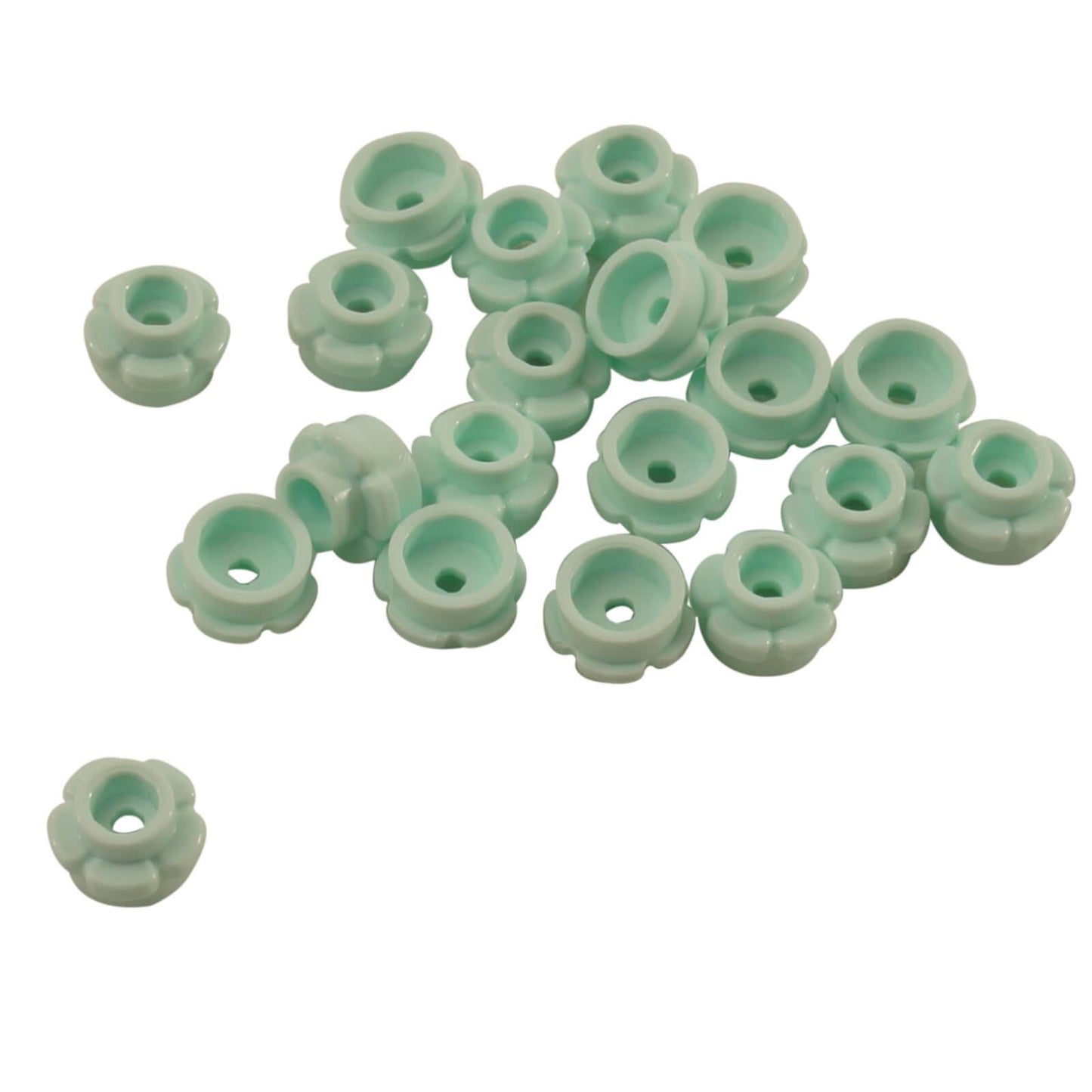 LEGO round 1x1 flower plate part 24866 5 petals light aqua