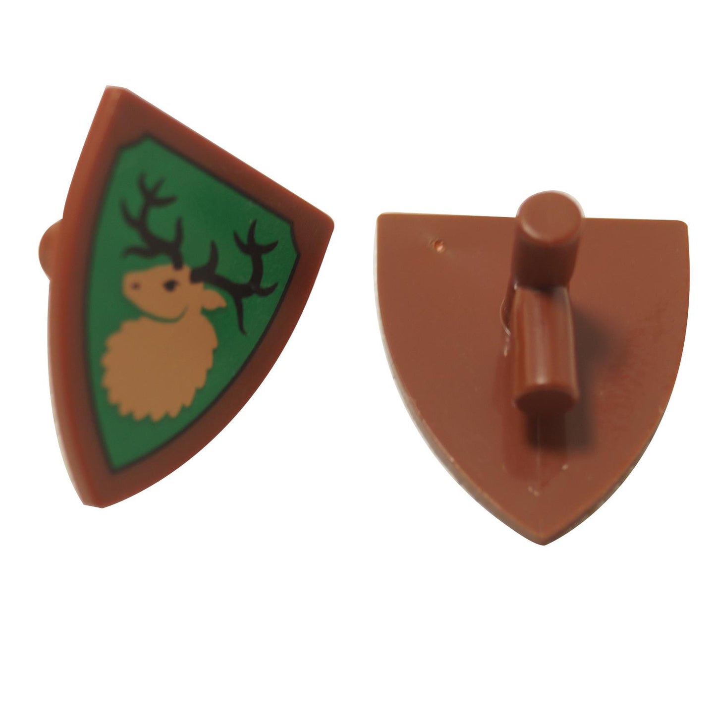 Triangular Forestmen shield featuring an elk head emblem, classic medieval-style minifigure accessory