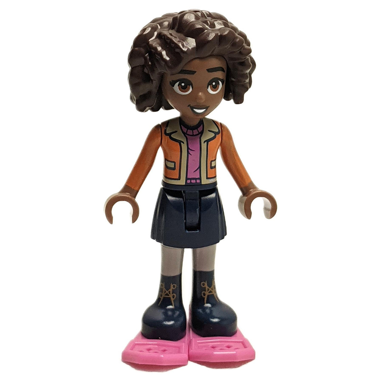 LEGO Friends Aliya minifigure with orange jacket and pink snowshoes