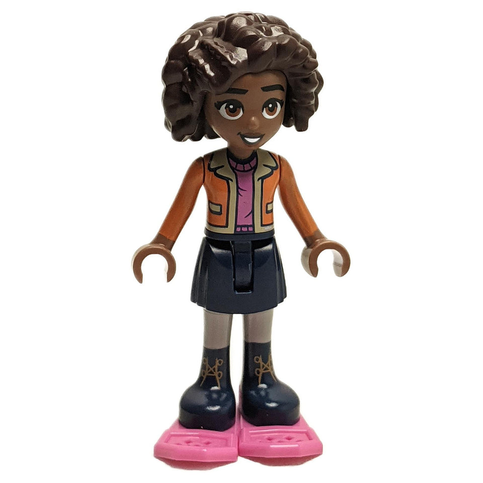 LEGO Friends Aliya minifigure with orange jacket and pink snowshoes