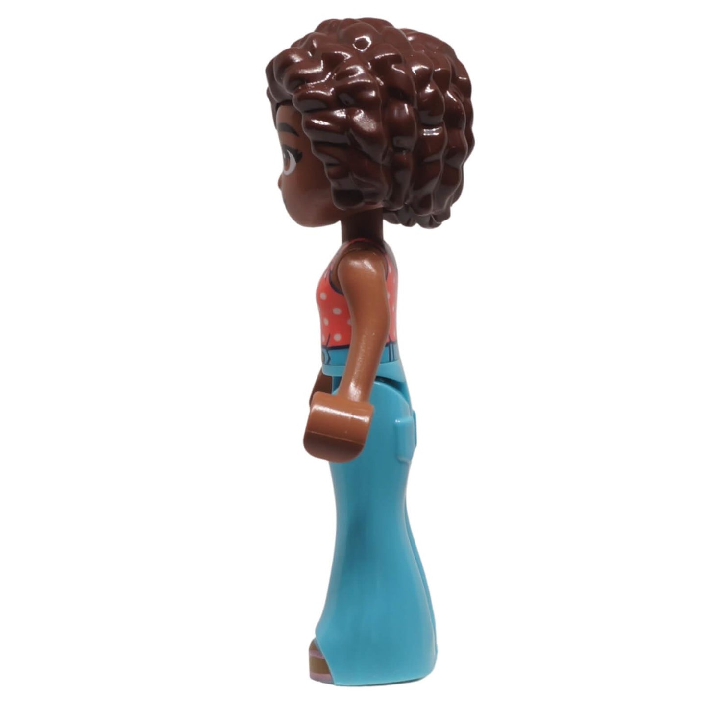 LEGO Friends Aliya minifigure frnd0773 coral halter top azure trousers, side view