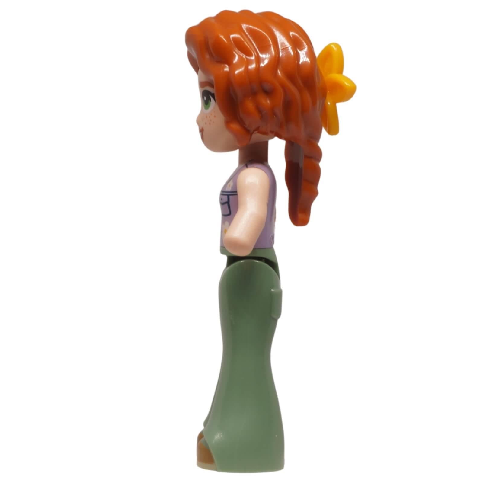 LEGO Friends Autumn minifigure frnd0791 lavender floral outfit braided hair, side view