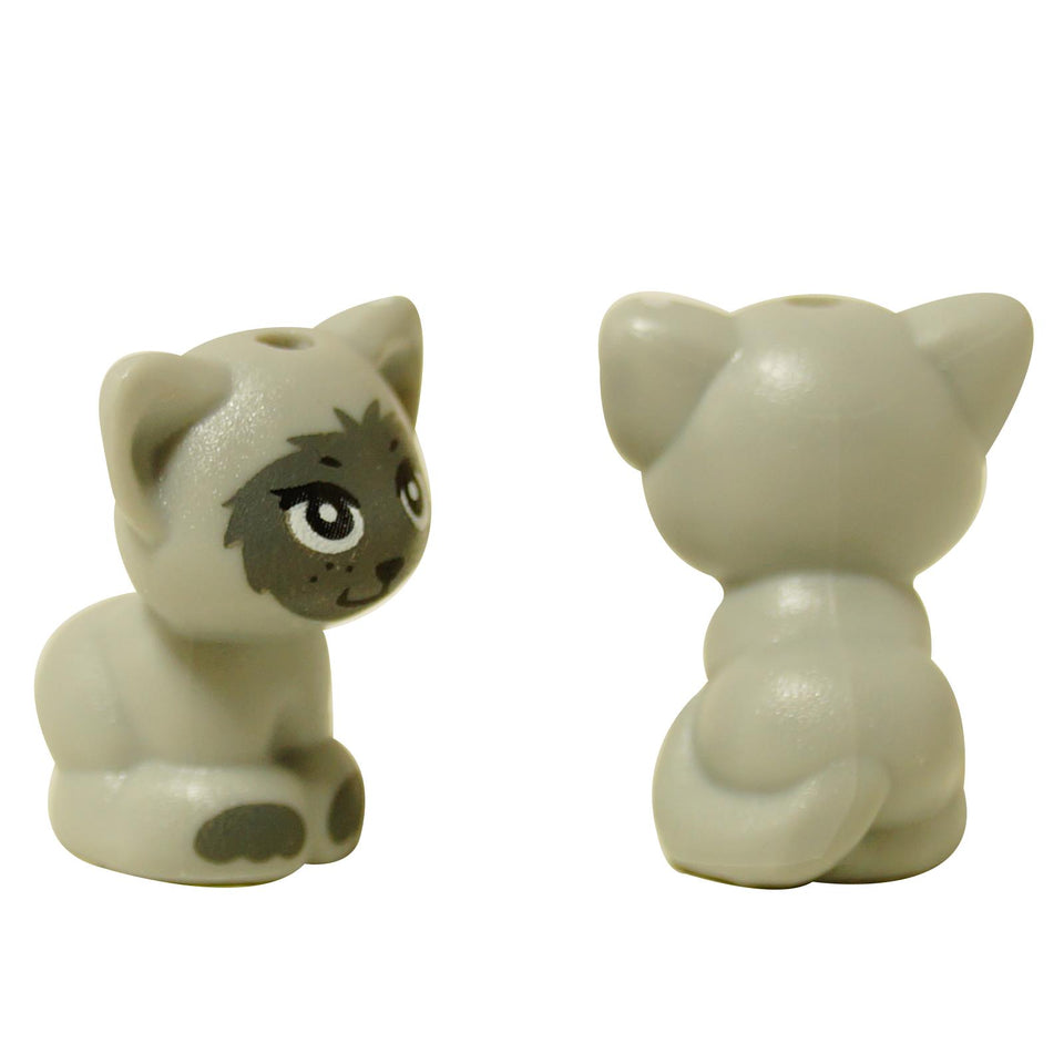 LEGO® Friends baby kitten cat figure with gray paws, light tan molded cat accessory with printed face
