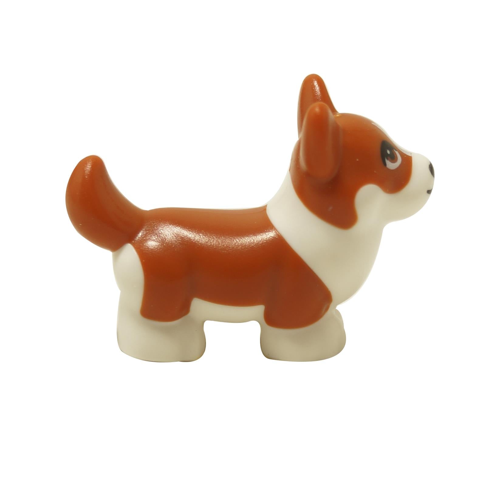 LEGO® Figura de perro Corgi de Friends llamada Waffles en naranja oscuro y blanco, vista lateral
