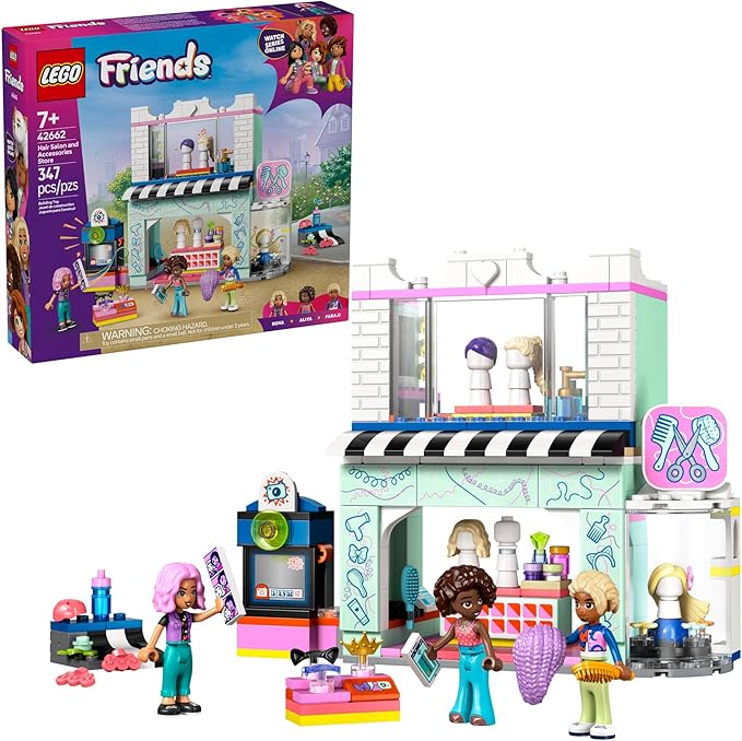 LEGO Friends Hair Salon and Accessories Store 42662 with styling area and fashion accessories