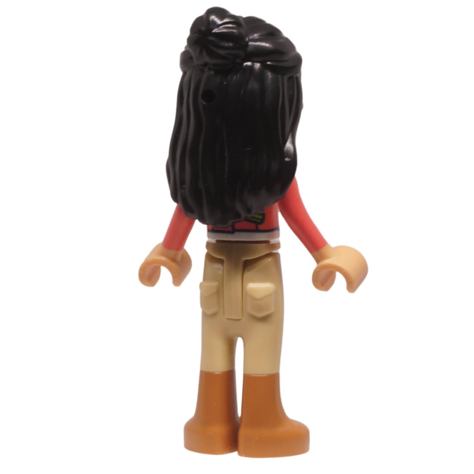 LEGO Friends Liann minifigure frnd0845 patchwork jacket tan trousers, back profile