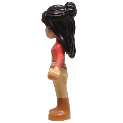 LEGO Friends Liann minifigure frnd0845 patchwork jacket tan trousers, side profile