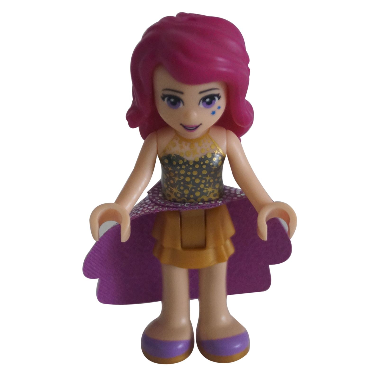 Mini muñeca LEGO Friends Livi frnd0120 con cabello rosa y atuendo dorado de escenario de pie