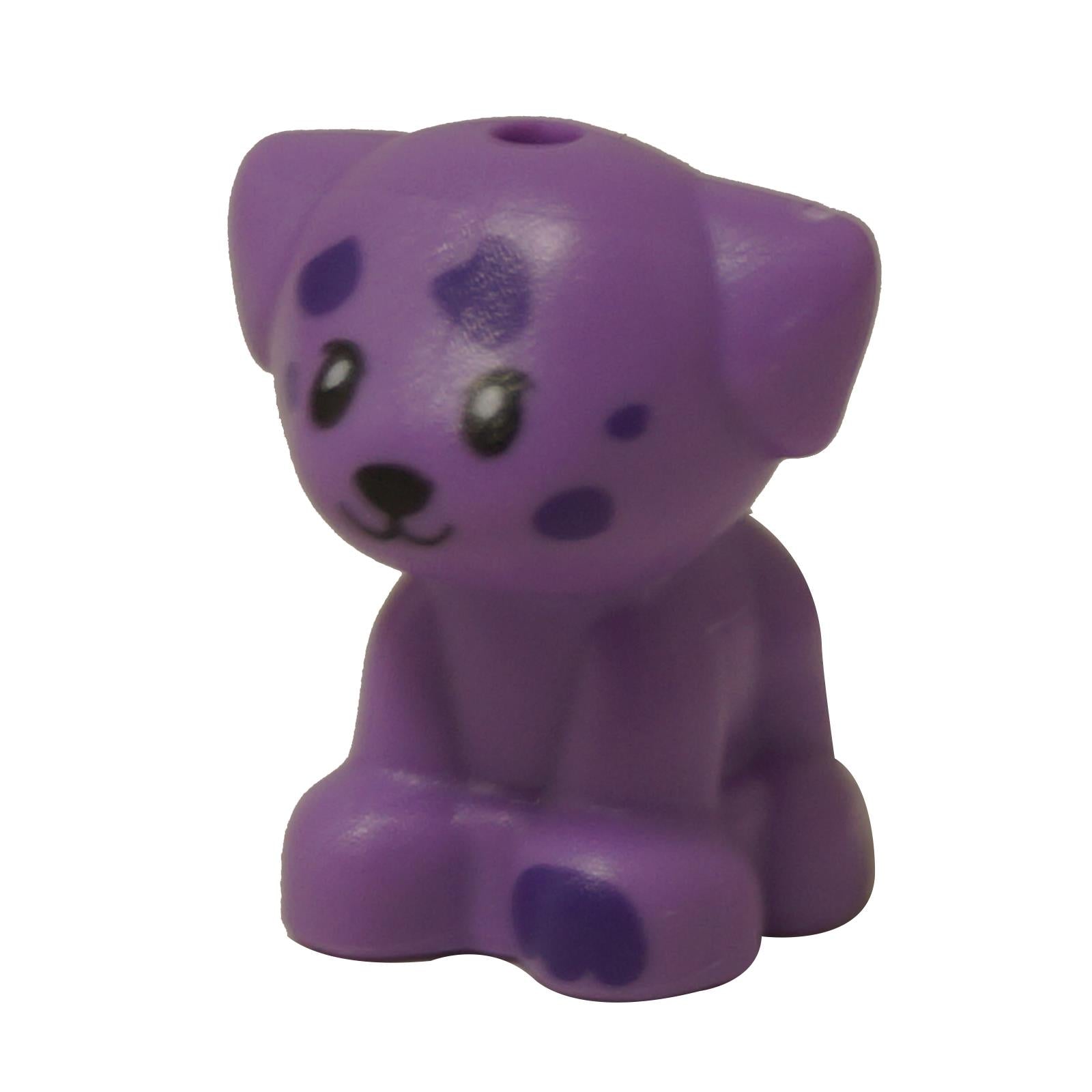 LEGO® Friends medium lavender puppy figure with dark purple spots and smiling face
