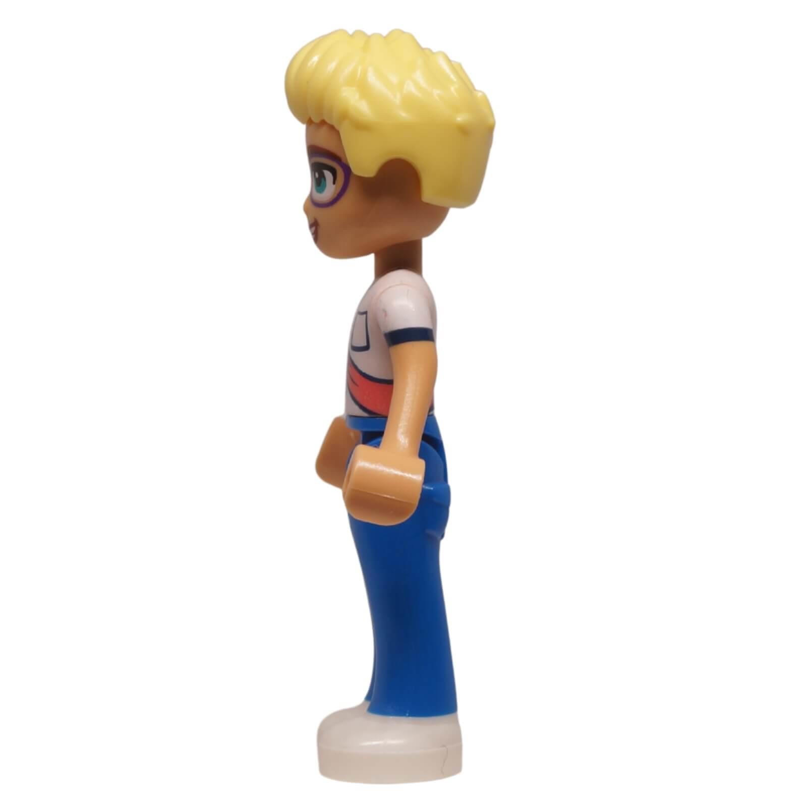 LEGO Friends Olly minifigure frnd0834 scarf glasses blue trousers, side view