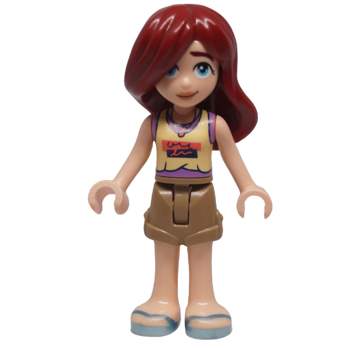 LEGO® Friends Paisley minidoll frnd0817 front view with sleeveless top, shorts, long hair and sandals