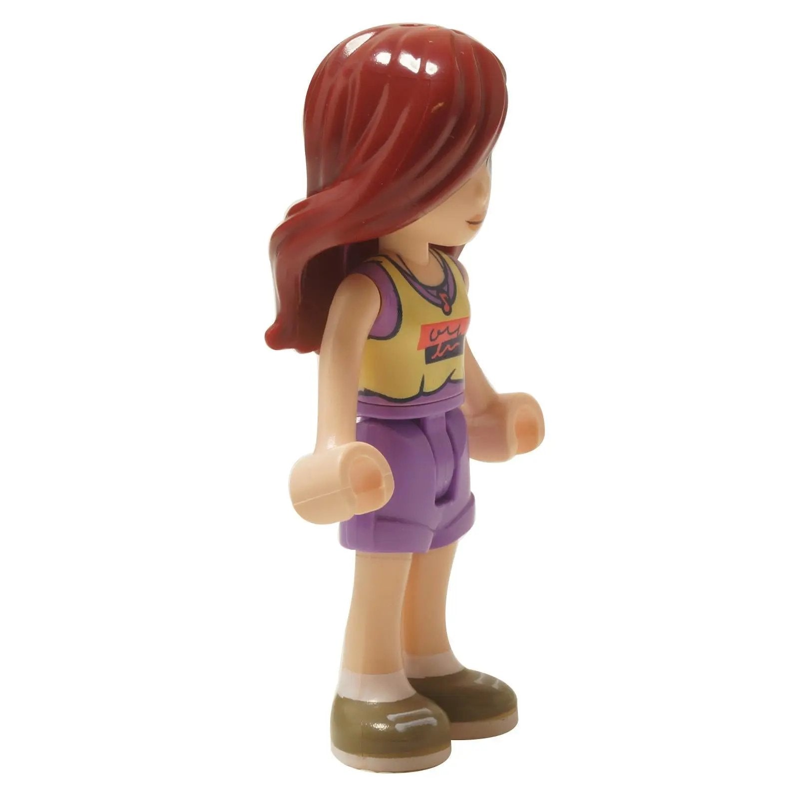 LEGO Friends Paisley minifigure with tank top and shorts outfit, side view