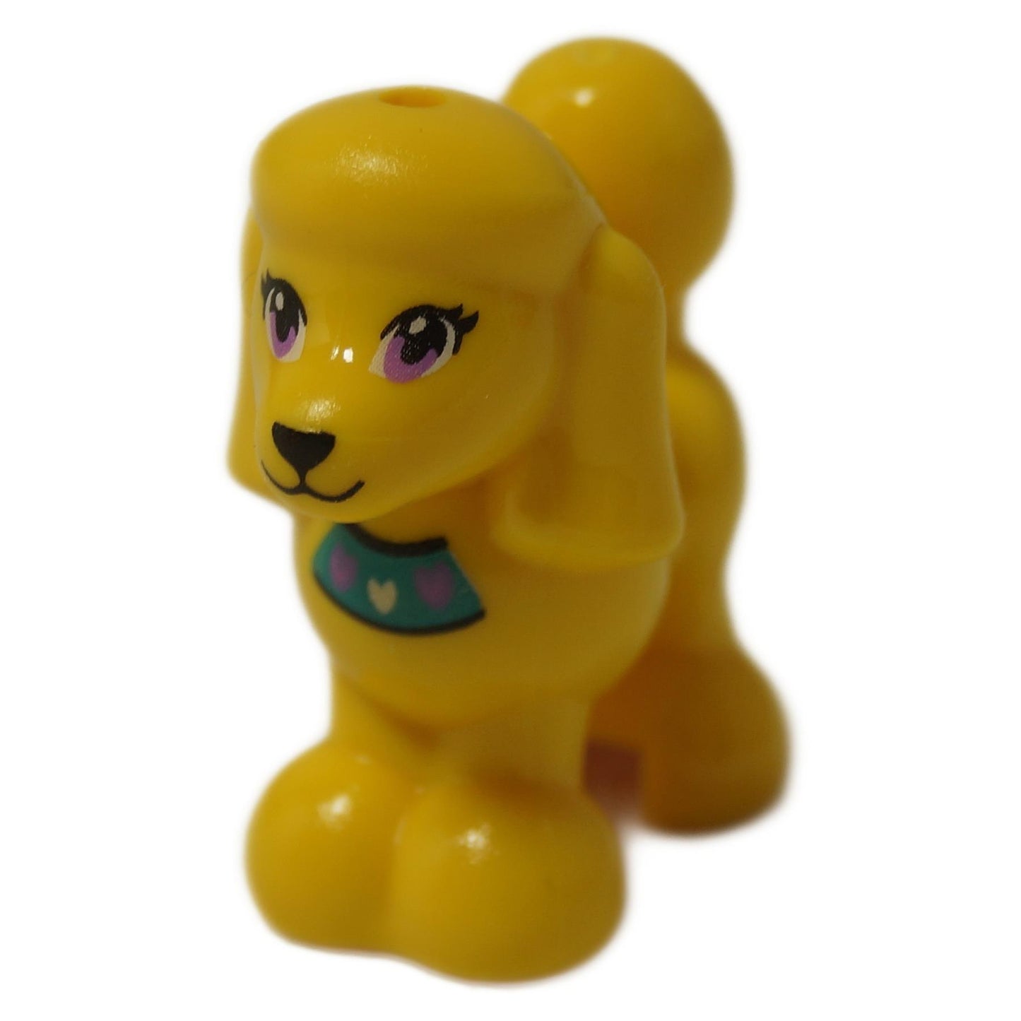 LEGO® Friends Poodle 11575pb05 in bright light yellow with printed hearts collar and purple eyes, LEGO® Friends pet dog.