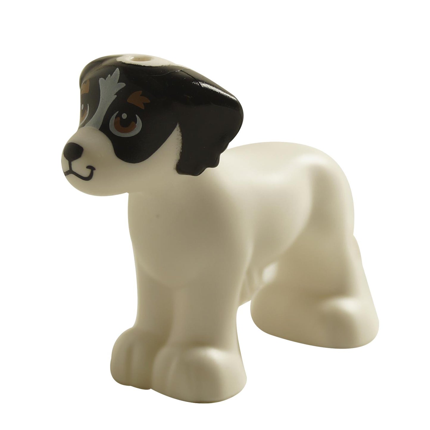 LEGO® Friends shaggy dog figure (3168pb02) in tan with a fluffy fur texture, brown eyes, and a black nose.