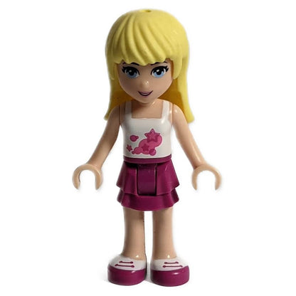 LEGO® Friends Stephanie minidoll frnd0008 wearing white top and magenta layered skirt
