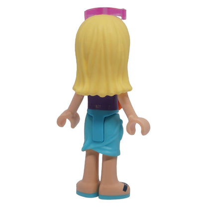 LEGO Friends Stephanie frnd0229 mini-doll rear view with blonde hair and medium azure wrap skirt