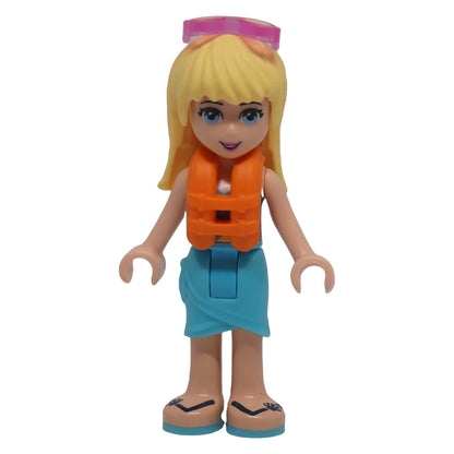 LEGO Friends Stephanie frnd0229 mini-doll front view with orange life jacket and sunglasses