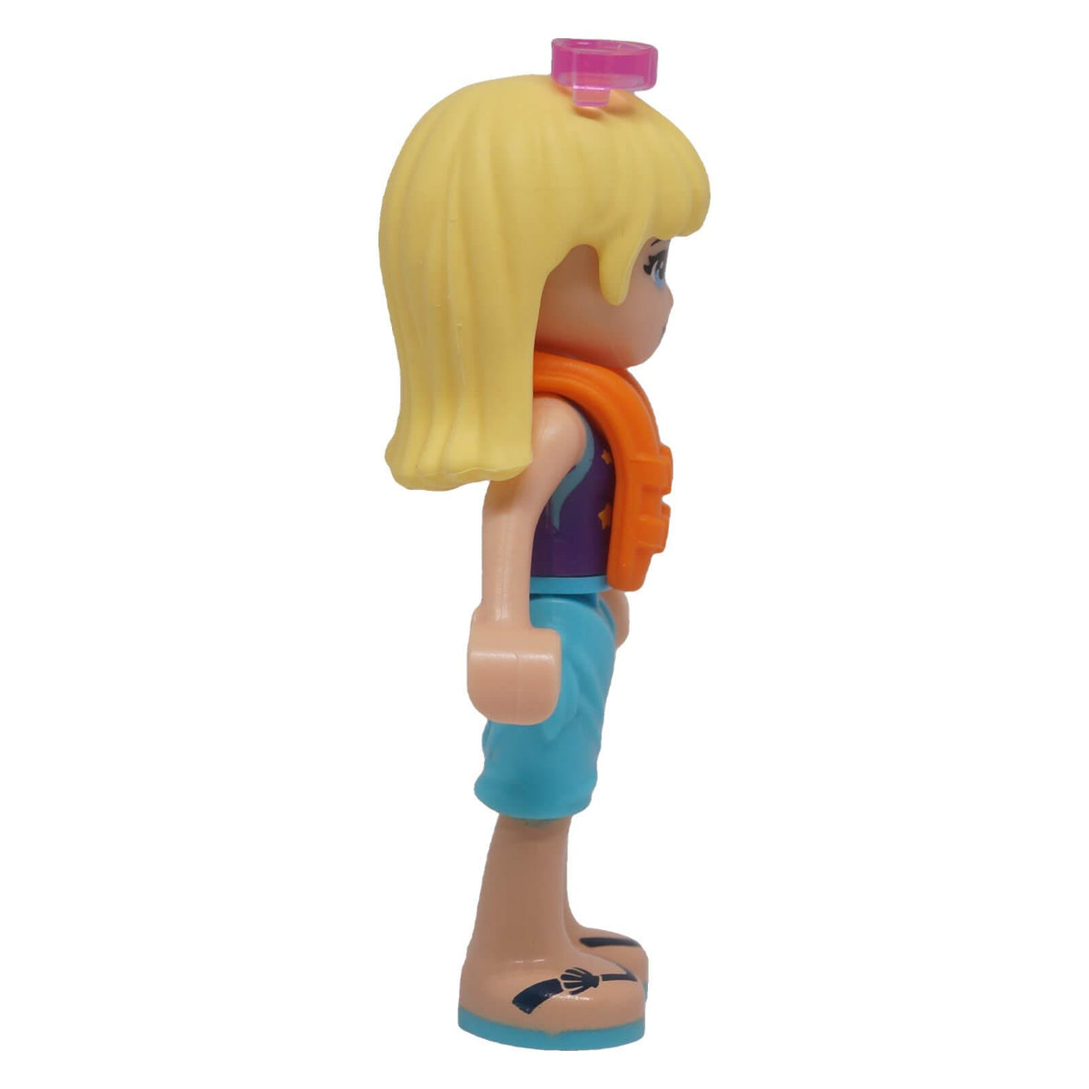 LEGO Friends Stephanie frnd0229 mini-doll side view with blonde hair and orange life jacket