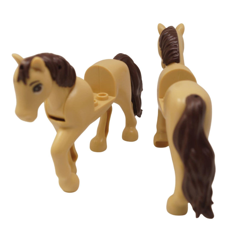 LEGO Friends Style Tan Horse bb1279c01pb10 with dark brown mane and movable neck rear  and front view