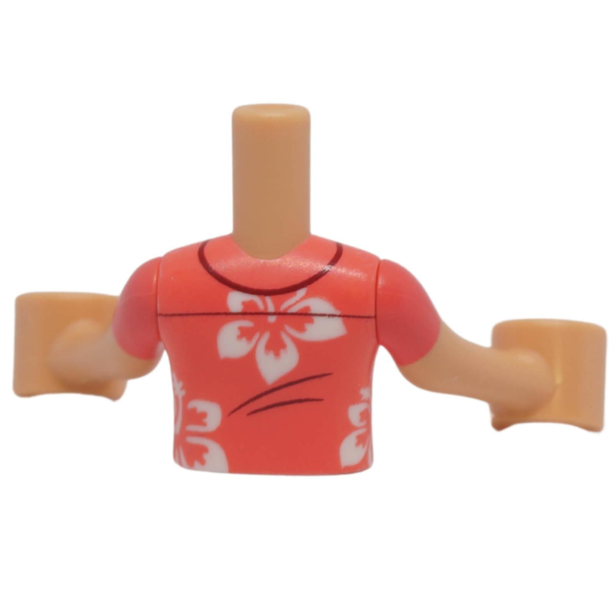 LEGO® FTBpb076c01 mini-doll coral floral shirt torso with medium tan arms back view