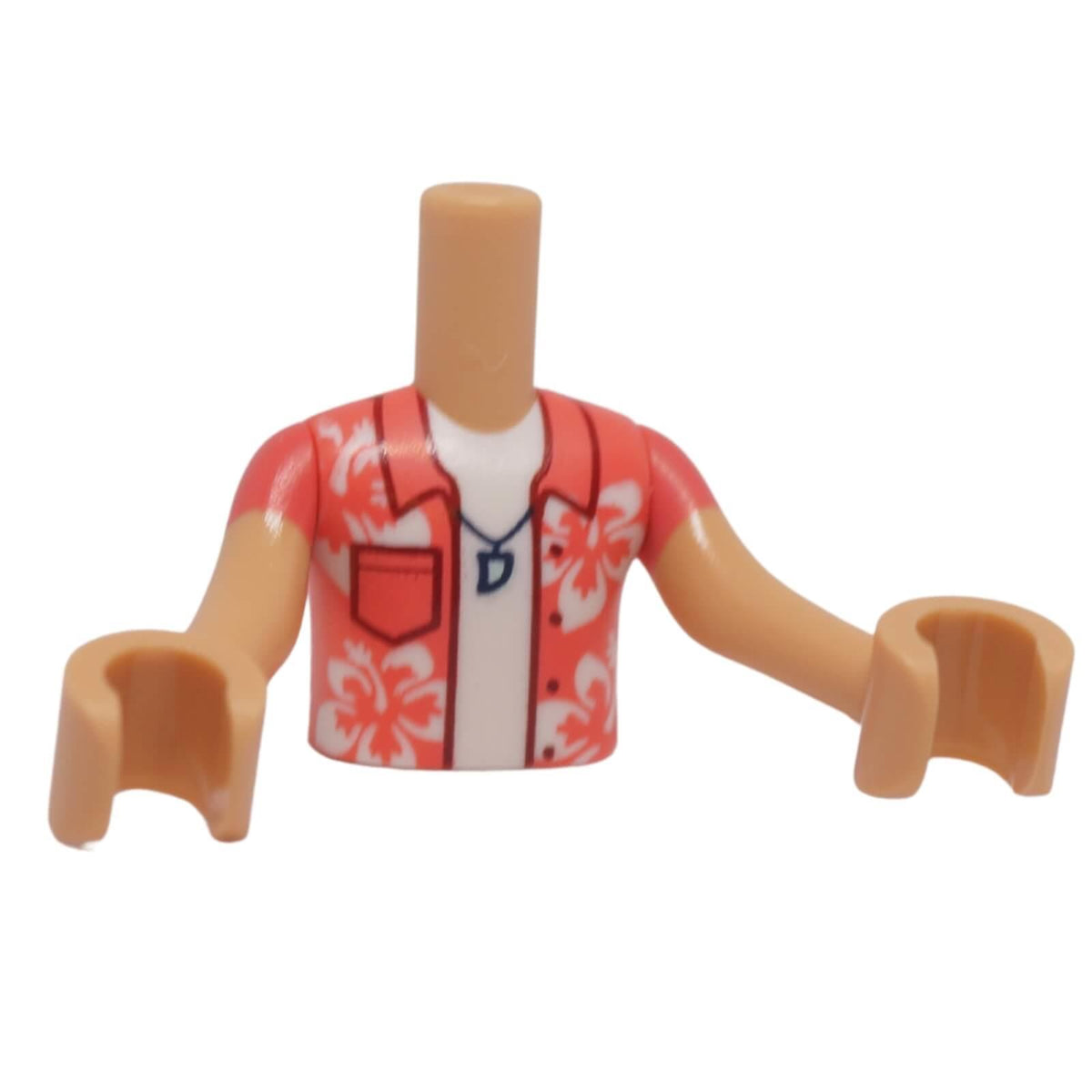 LEGO® FTBpb076c01 mini-doll coral floral shirt torso with necklace front view