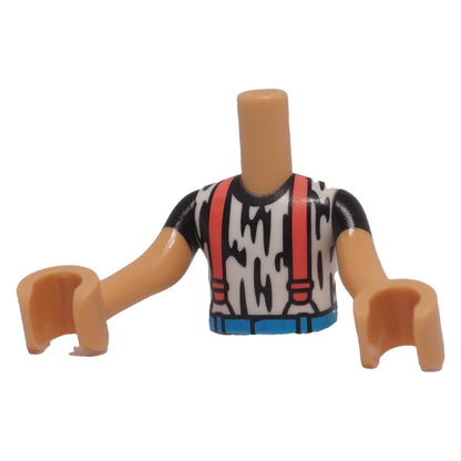 LEGO® FTBpb108c01 mini-doll white and black shirt torso with coral suspenders front view