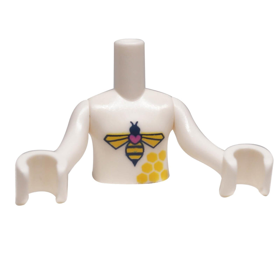 LEGO® FTGpb339c01 white mini-doll torso with bee and honeycomb pattern front view