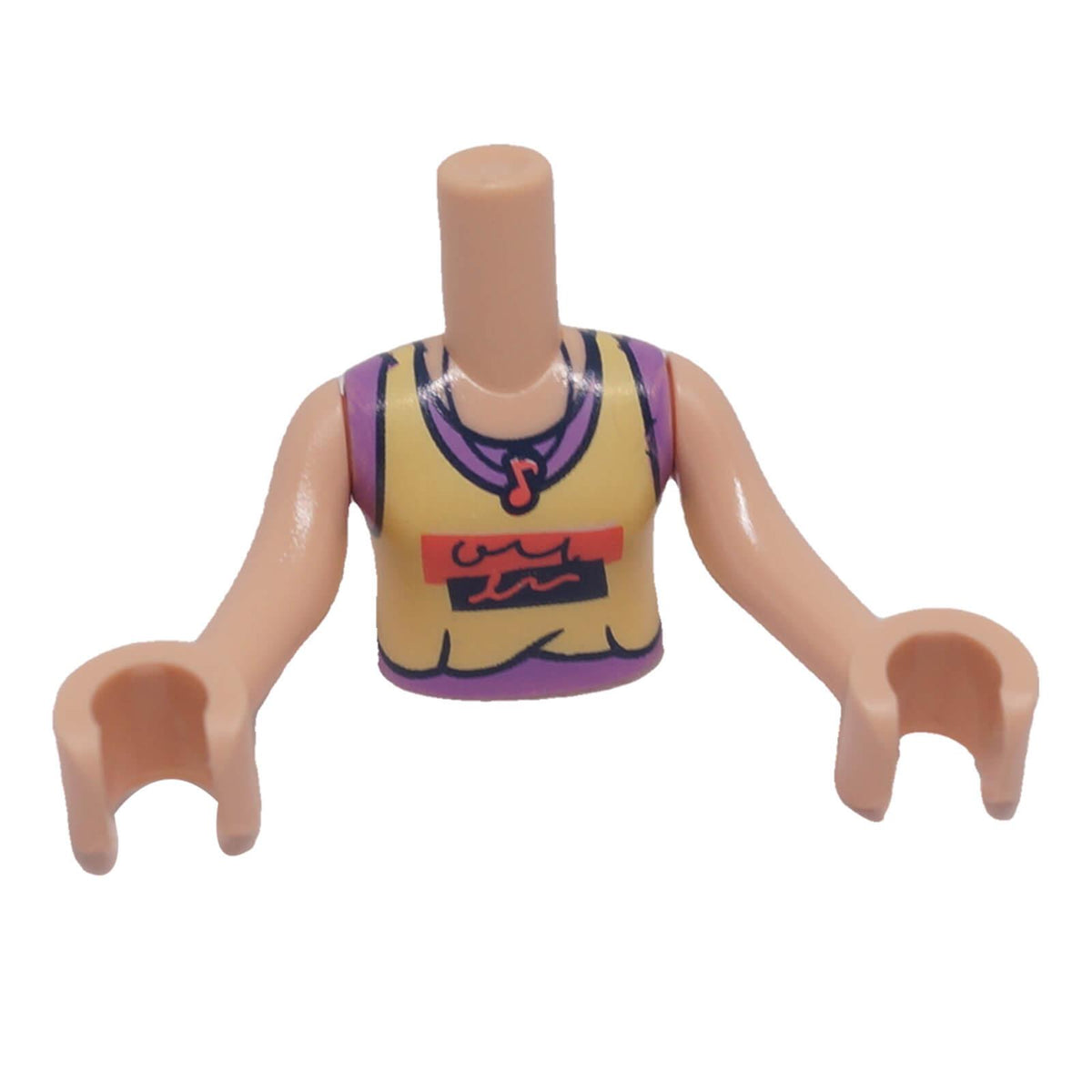 LEGO® FTGpb451c01 mini-doll girl torso with bright light yellow tank top and music note necklace front view