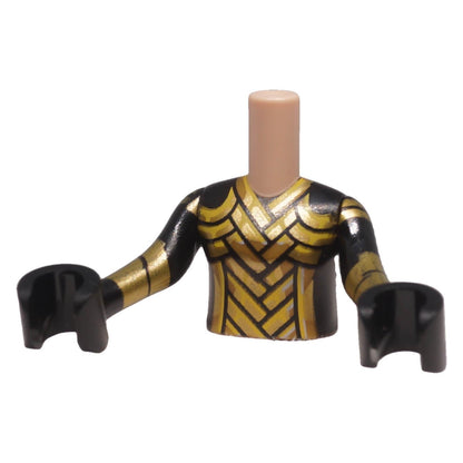 LEGO® FTGpb459c01 mini-doll girl black top with gold stripes front view