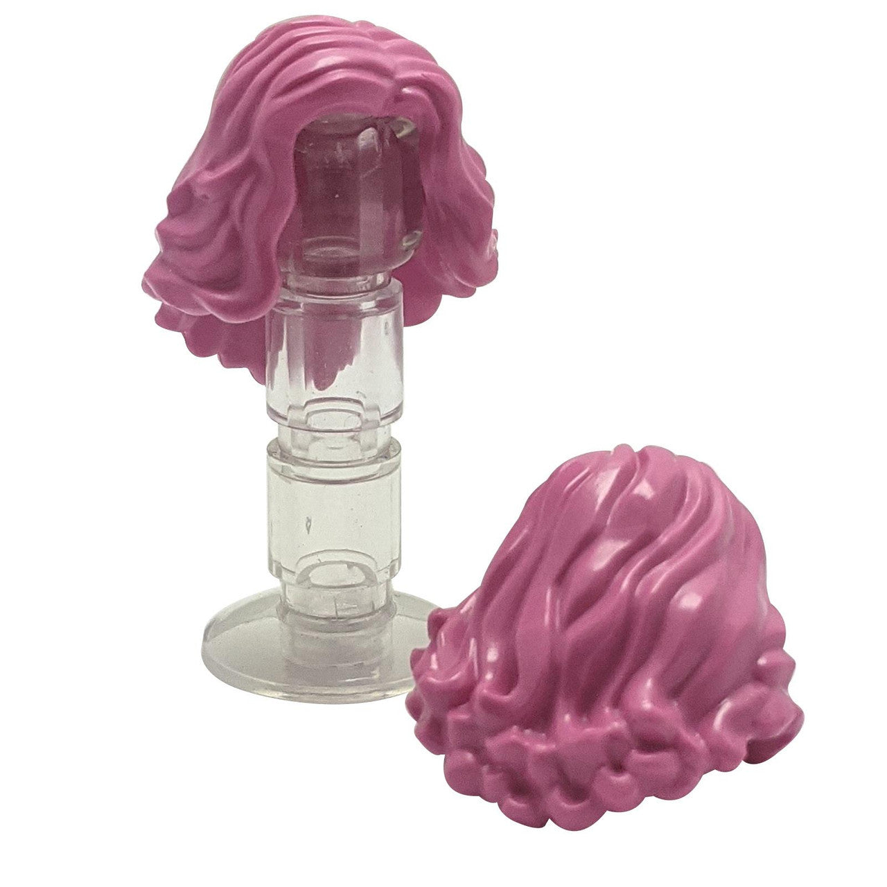 LEGO® minifigure femme cheveux ondulés mi-longs (23187) en rose vif, avec des vagues douces et arrondies et un volume arrondi.
