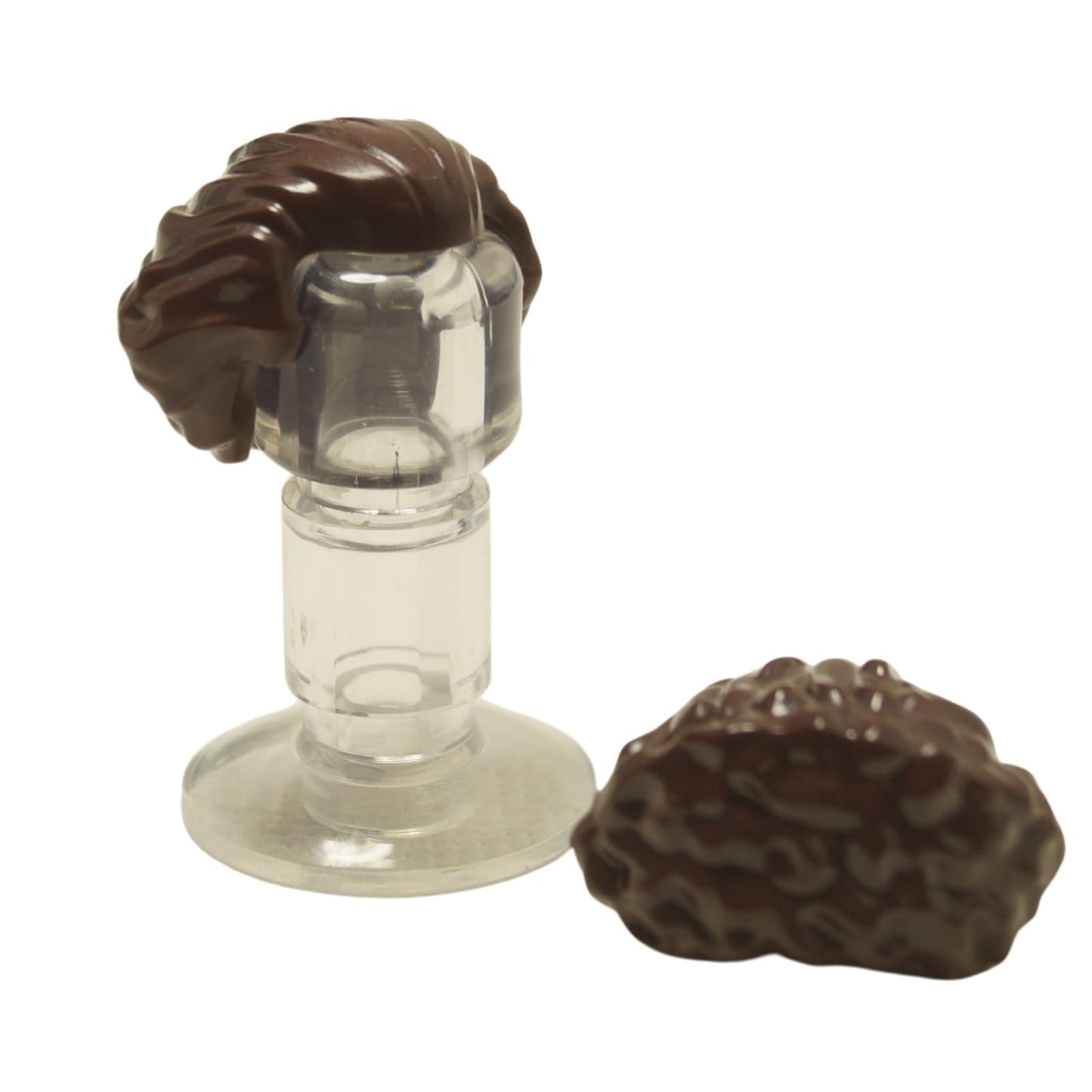 LEGO® minifigure hair swept back with widow’s peak, chin-length sides and bushy back (21269) in dark brown.
