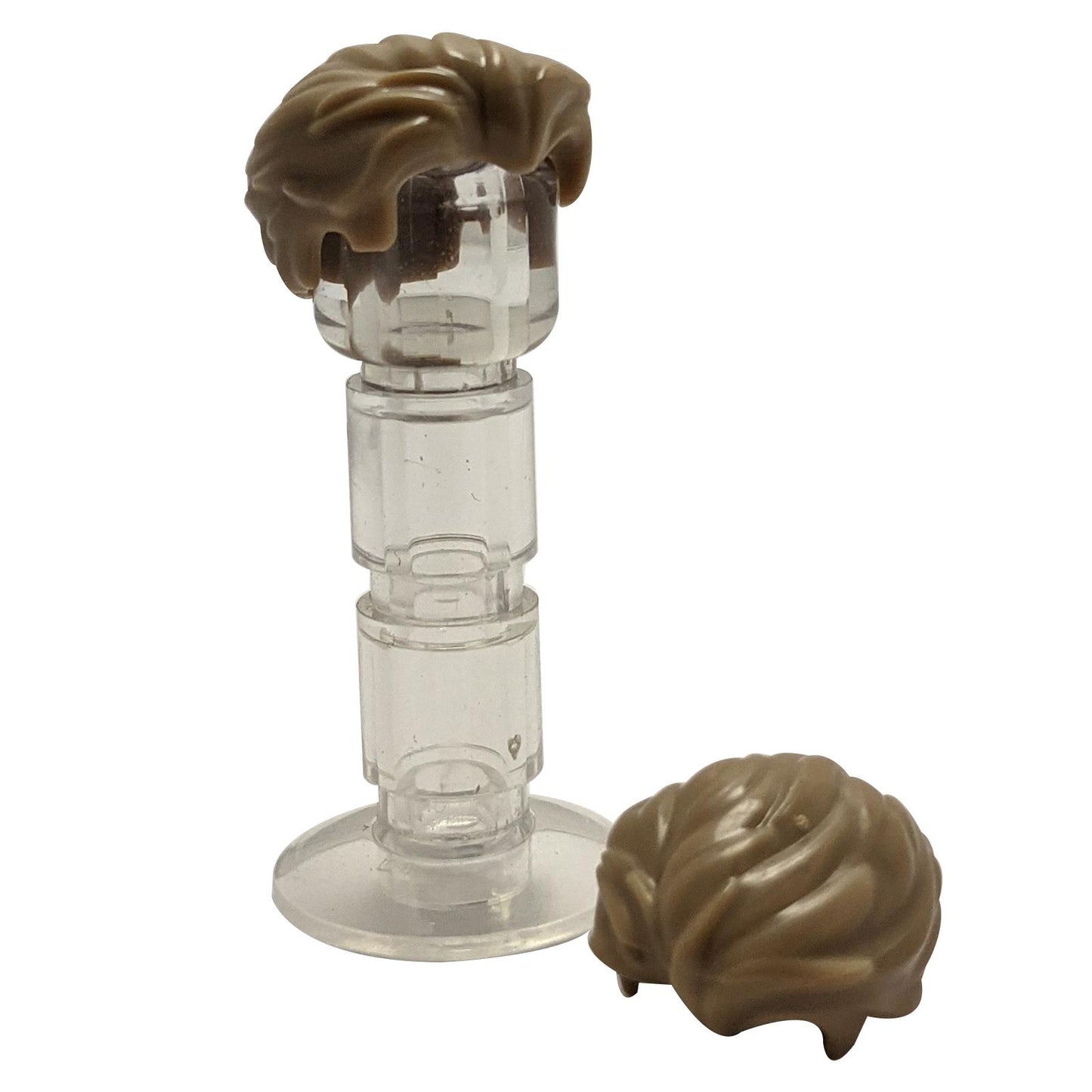 LEGO® minifigure hair piece, swept back with slight widow's peak and short sideburns in dark tan.