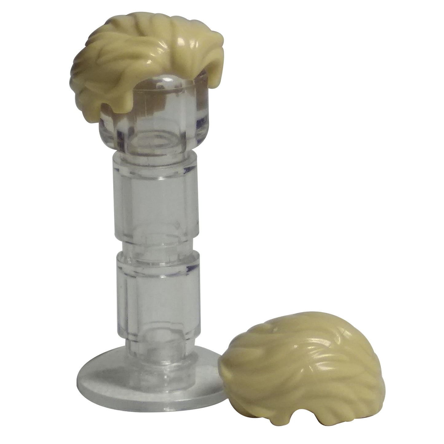 LEGO® minifigure hair piece, swept back with slight widow's peak and short sideburns in tan.