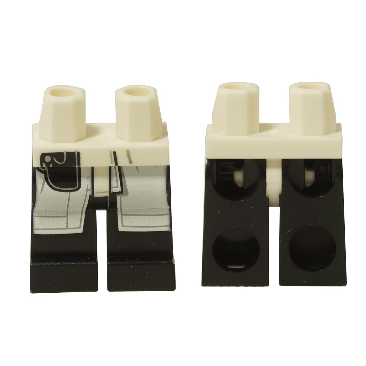 LEGO® Pies de minifigura de Han Solo (970c11pb57) con pantalones negros y colas de abrigo blancas impresas con una funda.