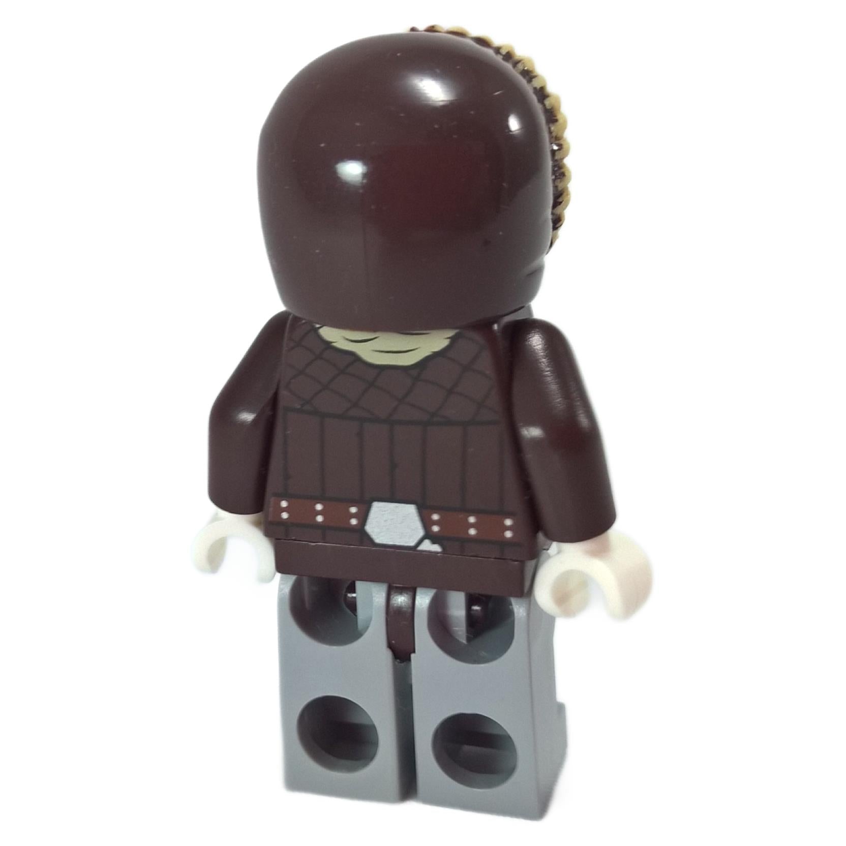Back view of LEGO® Han Solo Minifigure (sw0709) showing printed dark brown Hoth parka design.