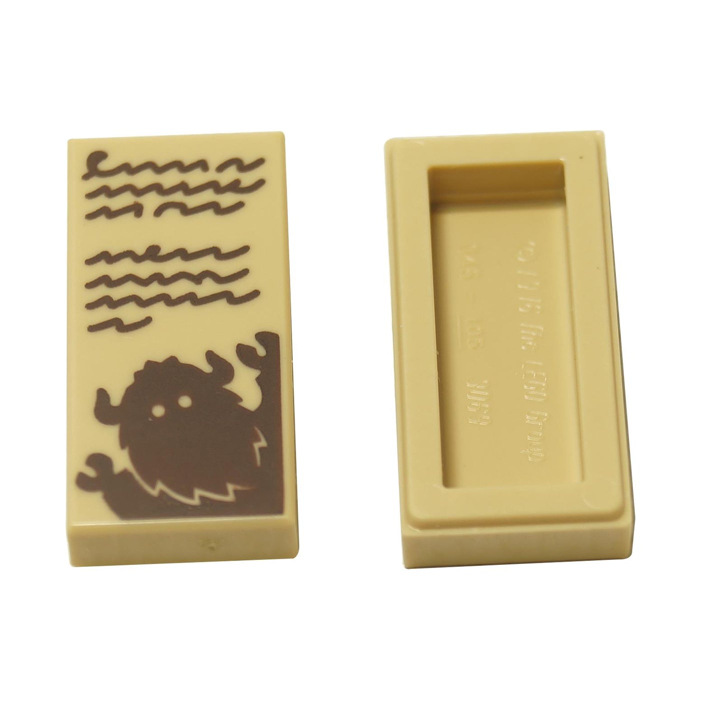 LEGO® printed tile 1x2 (3069pb1312) from Harry Potter, showing a book page with text and a Bogeyman/Boggart illustration.