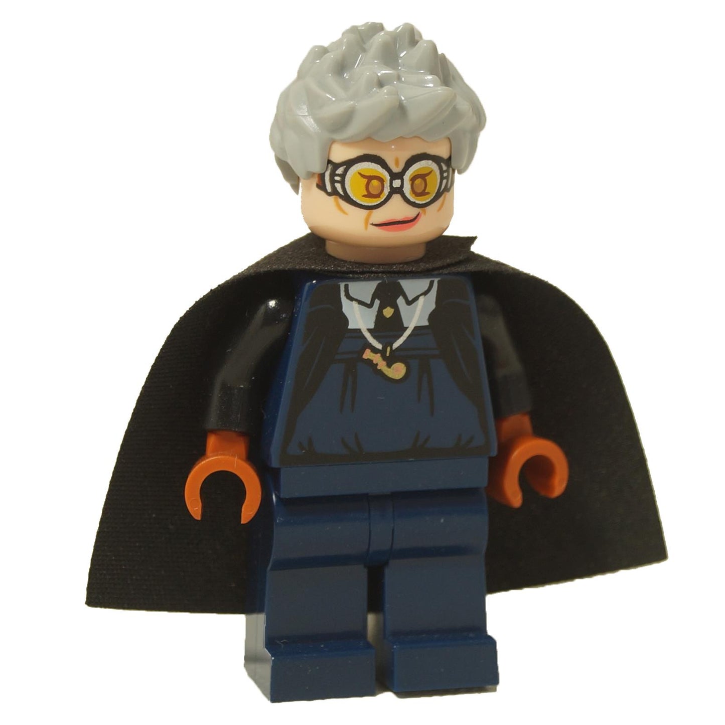 LEGO® Minifigura de Harry Potter Madam Rolanda Hooch (hp296) mostrando cara alternativa con gafas amarillas y capa negra.