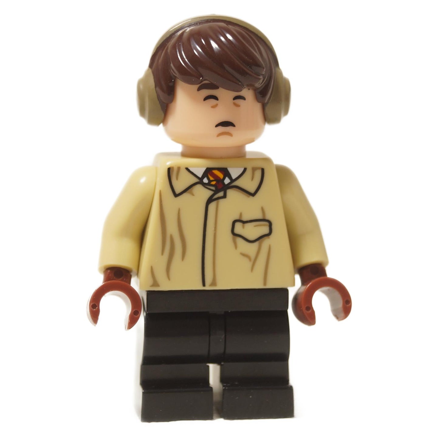 LEGO® Harry Potter Neville Longbottom minifigure (colhp06) from Series 1, wearing earmuffs and a tan jacket, front view.