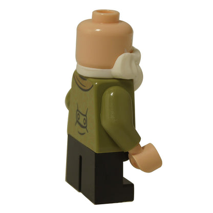 LEGO® Minifigure Harry Potter Professor Flitwick (hp524) in completo verde oliva che mostra il profilo laterale con motivo stampato sulla giacca e barba bianca.