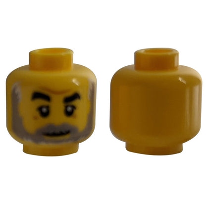 LEGO Minifigure Head with printed light bluish gray beard and crow's feet wrinkles around the eyes.
