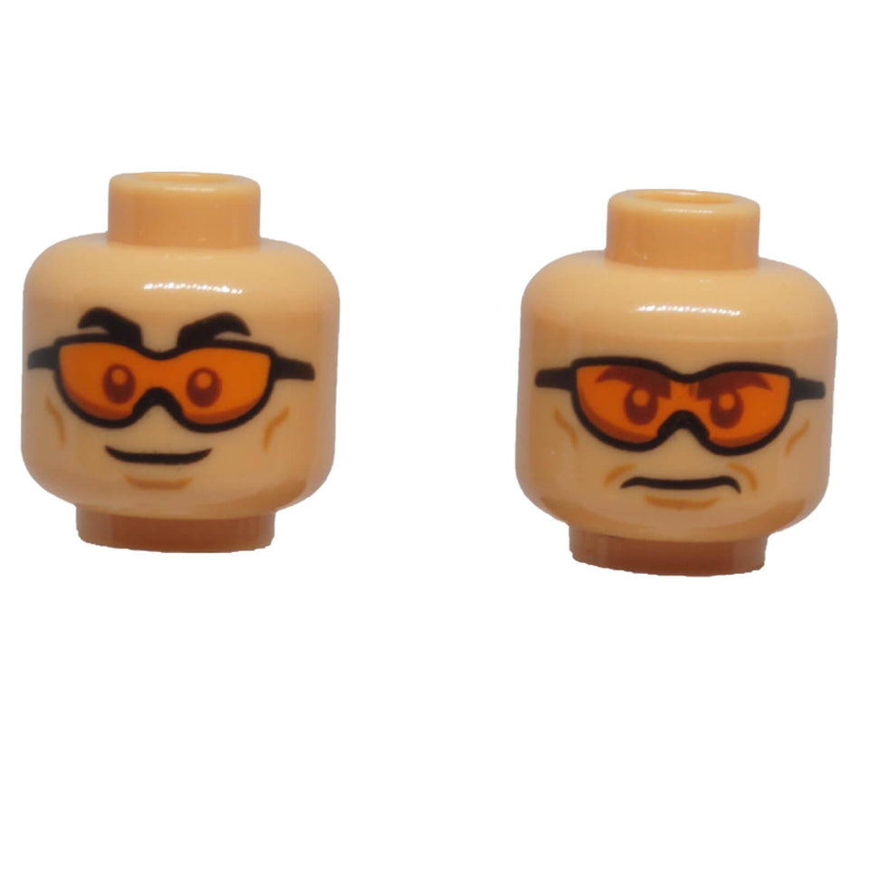 LEGO® Dual-Sided Minifigure Head 3626pb3150 with Orange Goggles Grin and Frown