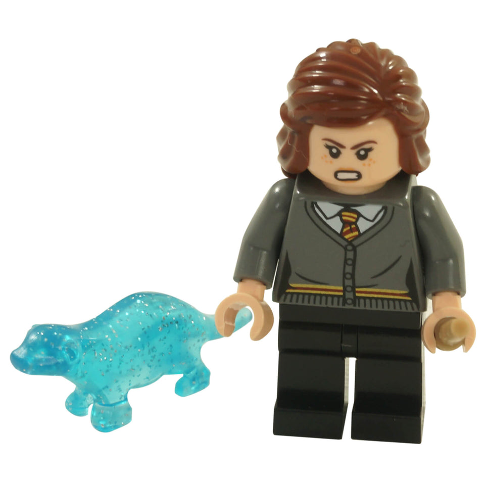 LEGO® Hermione Granger™ Minifigure (hp240) with Otter Patronus Charm in translucent blue, wearing Gryffindor™ uniform and angry expression