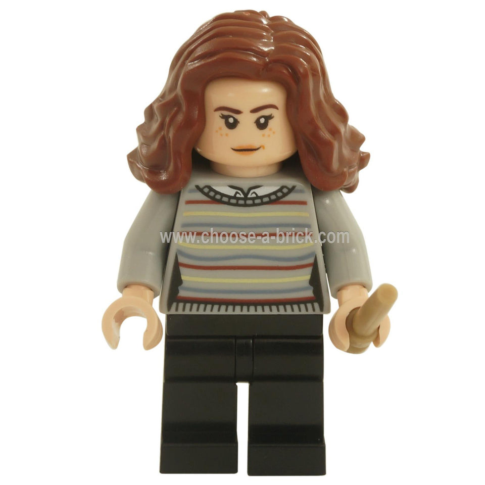 Hermione Granger hp234 minifigure with wand and striped sweater.