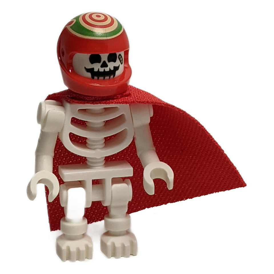 LEGO Skeleton hs063 with red helmet and red cape.