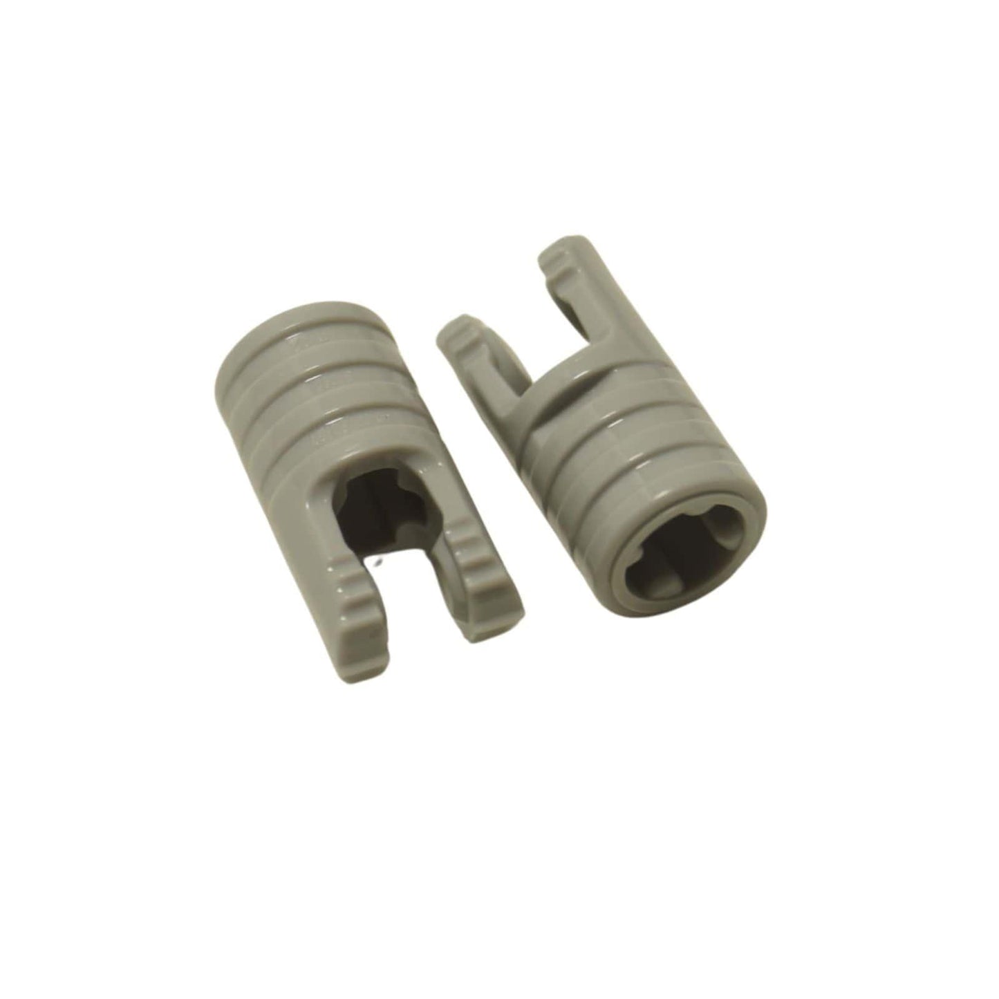 LEGO® hinge cylinder 1 x 2 locking element with two fingers, seven teeth, and axle holes on both ends, used for adjustable joints, light bluish gray color
