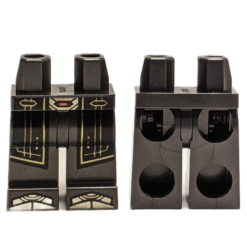 LEGO hips and legs 970c00pb1507 with black robe ends and gold trim.