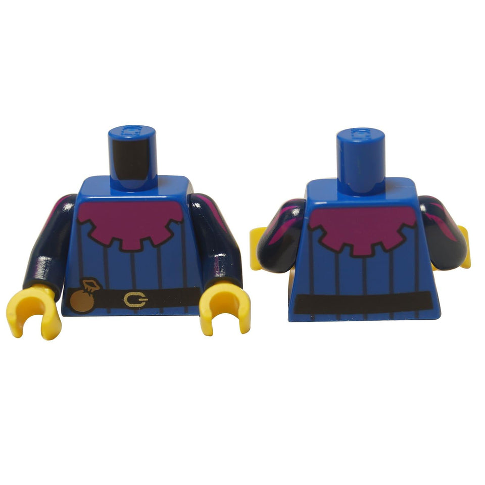 LEGO® Torso (973pb4561c01) with a blue pinstripe shirt, magenta gear mantle, and dark blue arms with printed details.