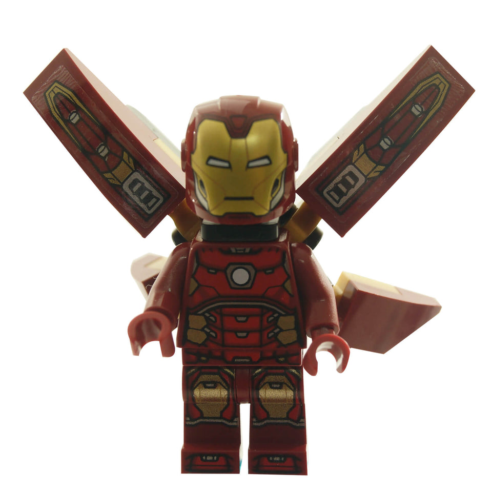 LEGO® Iron Man sh0673s minifigure with silver hexagon chest and stickered wings
